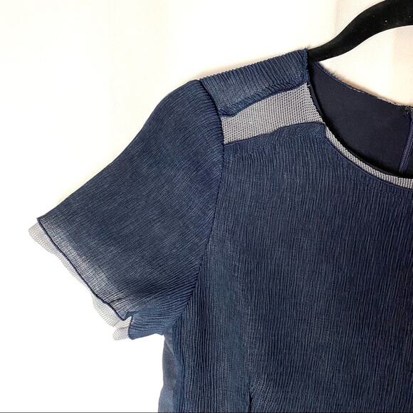 O’2nd Navy Blue Mixed Media Blouse Size 2 - Picture 4 of 8